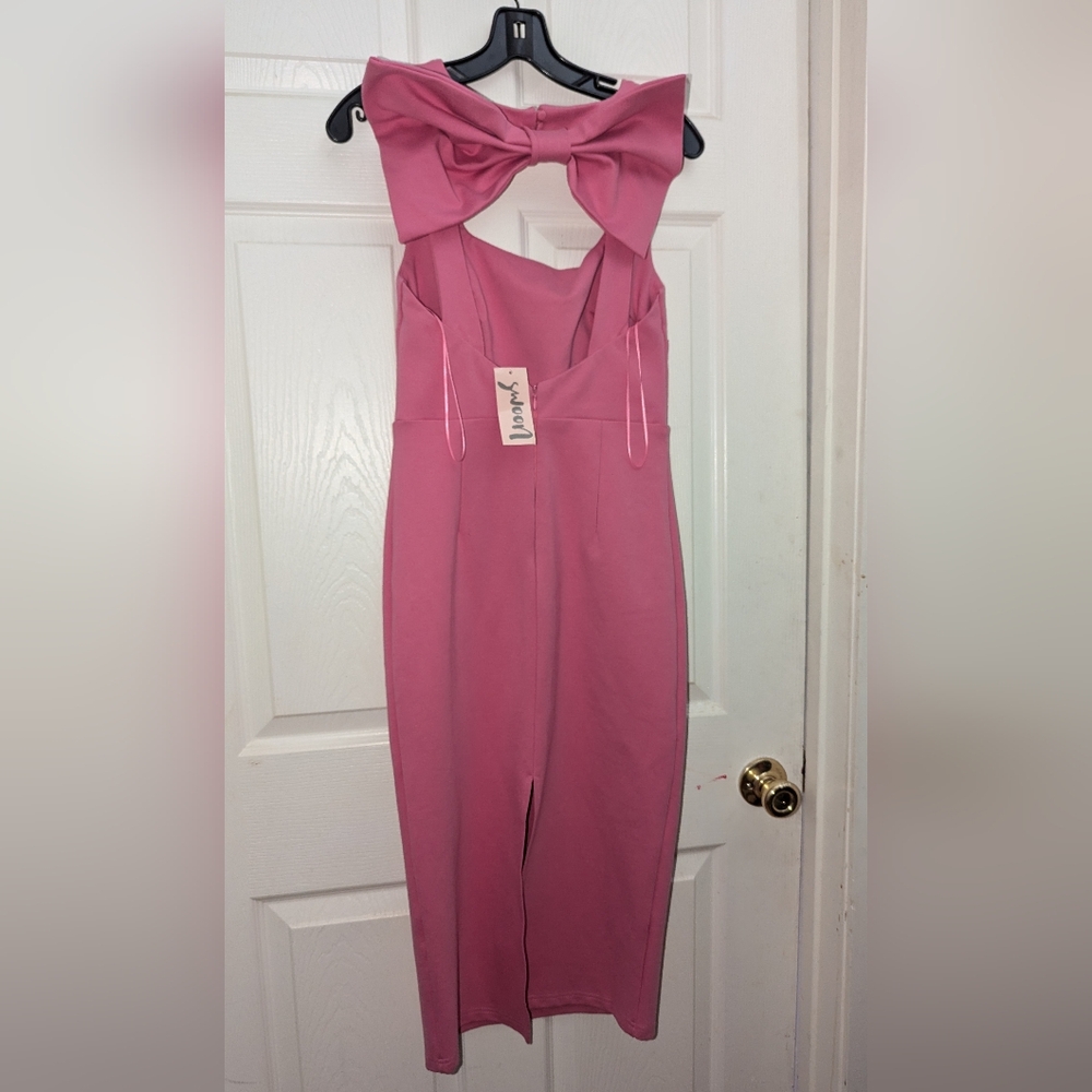 Mable Pink Midi Sheath Dress with Bow Back - Picture 3 of 8
